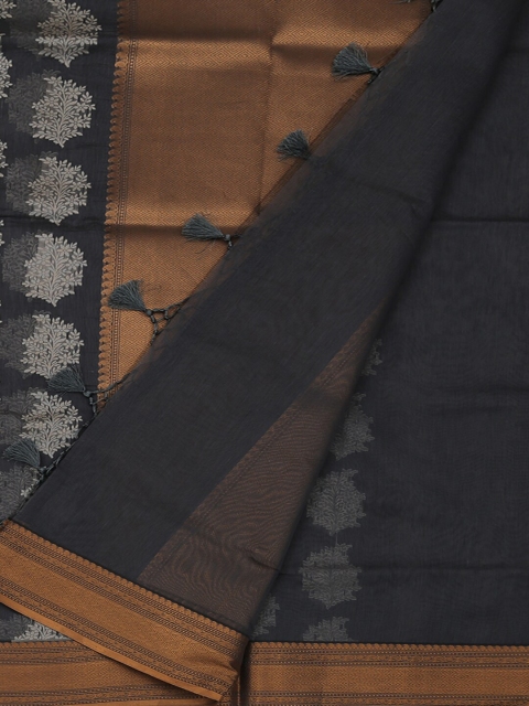 

Pothys Black & Gold-Toned Cotton Blend Woven Design Saree
