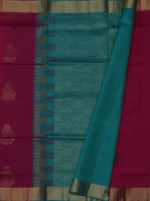 

Pothys Magenta & Teal Blue Pure Silk Woven Design Saree