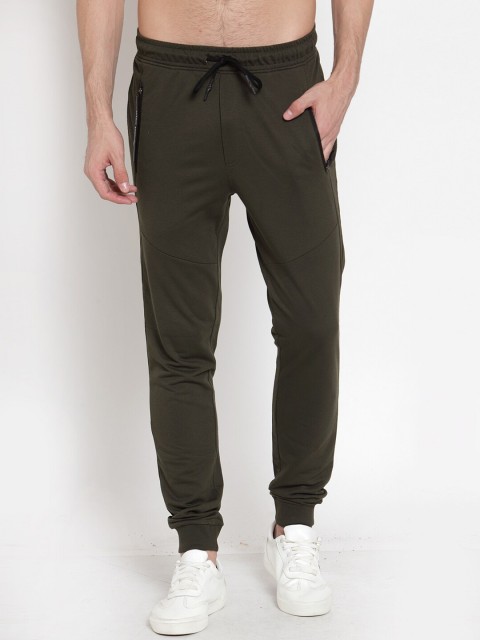 

CONFIDENCE Men Olive-Green Solid Slim-Fit Joggers