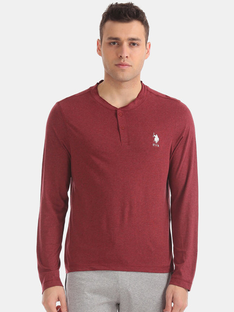 

U.S. Polo Assn. Men Red Solid Henley Neck T-shirt