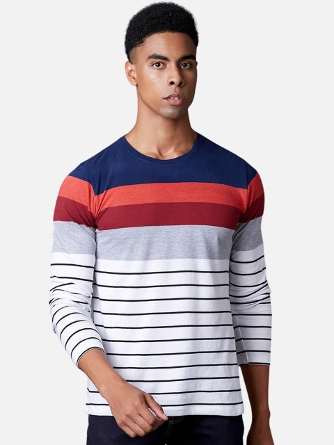 

MARCA Disati Men White & Blue Striped Round Neck T-shirt