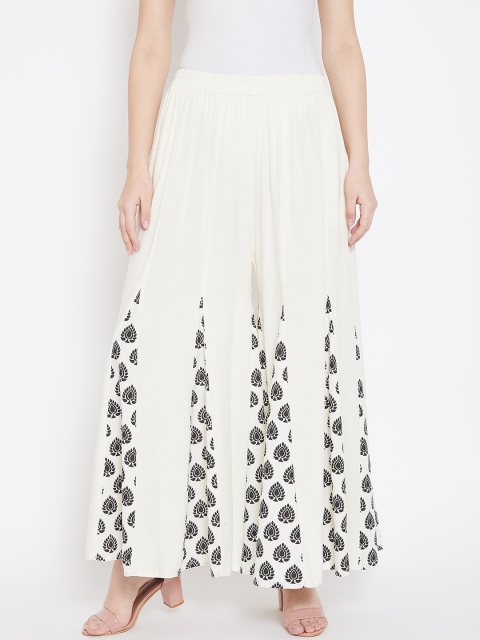 

Castle Women Off-White & Black Embroidered Flared Palazzos