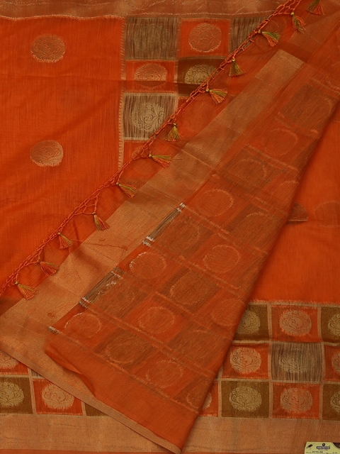 

Pothys Orange & Beige Linen Blend Woven Design Saree