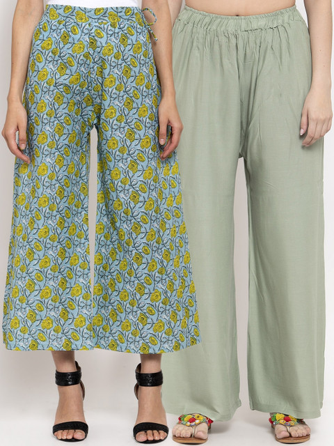 

TAG 7 Women Pack Of 2 Flared Palazzos, Green