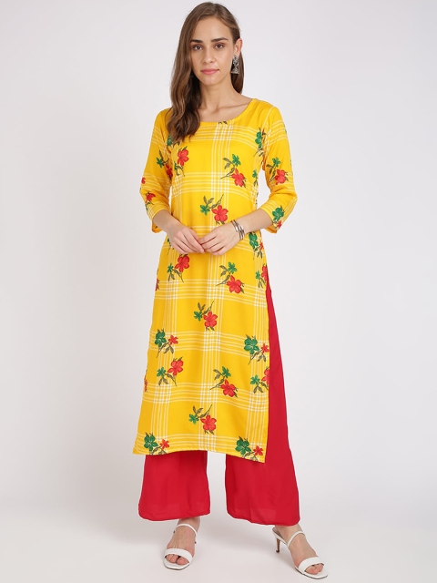 

Silk Bazar Women Yellow & Red Printed Straight Kurta