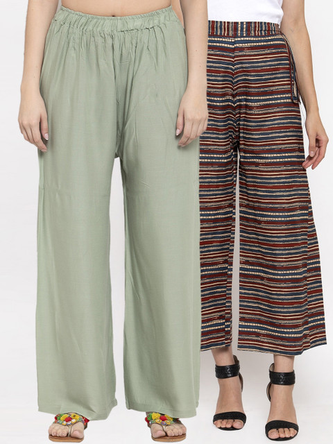 

TAG 7 Women Pack Of 2 Straight Palazzos, Green