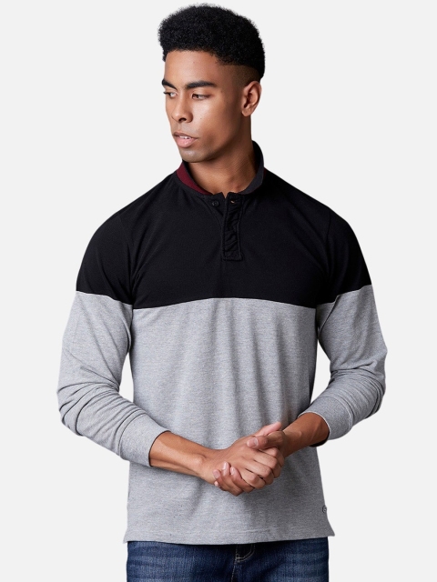 

MARCA Disati Men Grey Colourblocked Mandarin Collar T-shirt
