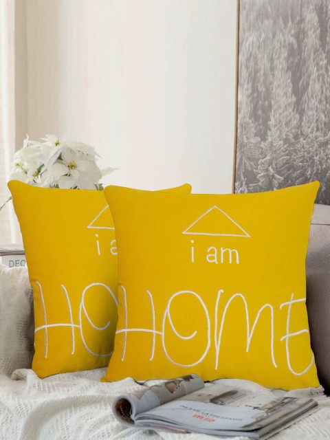 

LUXENMEAD Yellow Set of 2 Embroidered Square Cushion Covers