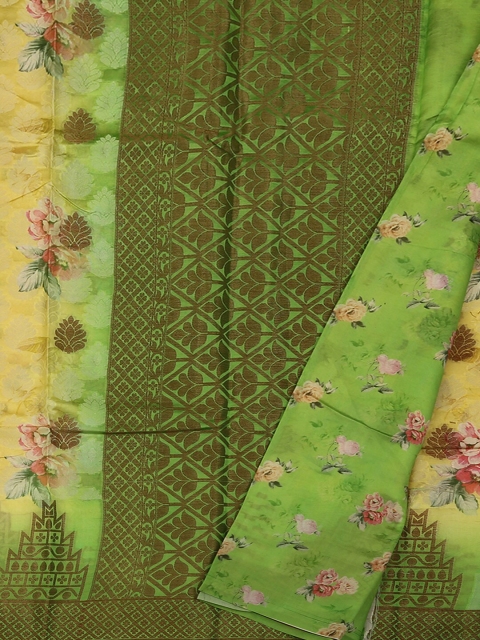 

Pothys Green & Yellow Jute Silk Woven Design Saree
