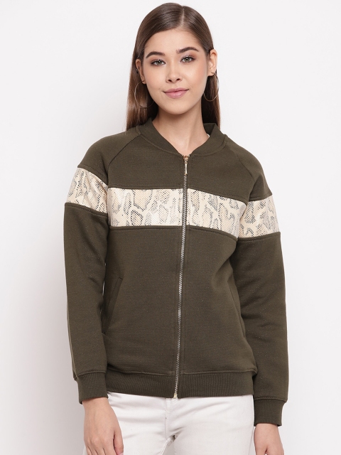 

Miss Grace Women Olive Green & Beige Printed Sweatshirt