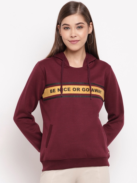 

Miss Grace Women Maroon & Yellow Printed Hooded Sweatshirt