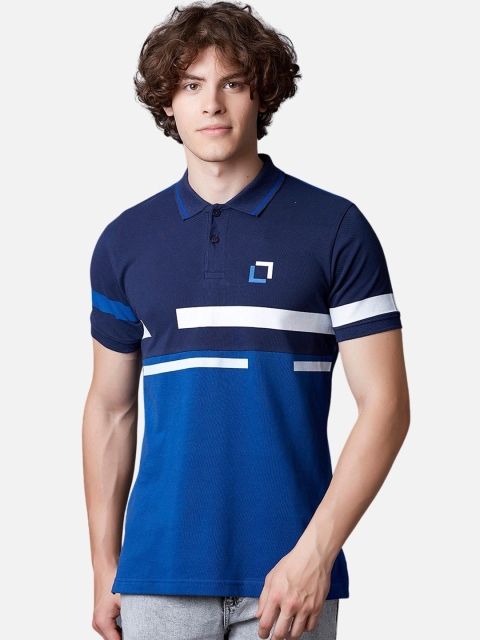 

MARCA Disati Men Blue Striped Polo Collar T-shirt