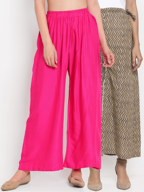 

TAG 7 Women Pack Of 2 Flared Palazzos, Pink
