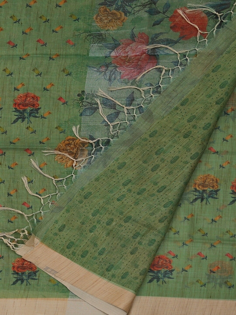 

Pothys Green & Brown Tissue Woven Design Saree