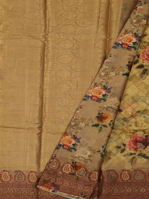 

Pothys Yellow & Pink Jute Silk Printed Saree