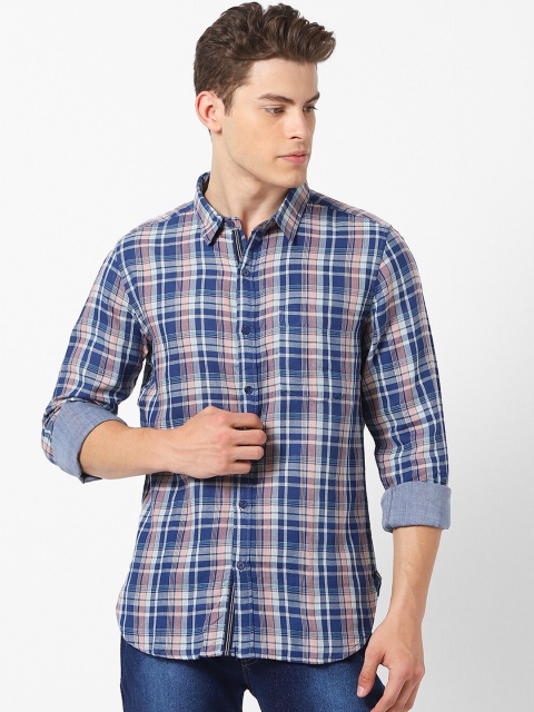 

MARCA Disati Men Navy Blue & Pink Slim Fit Checked Casual Shirt