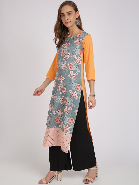 

Silk Bazar Women Orange & Grey Printed Straight Kurta