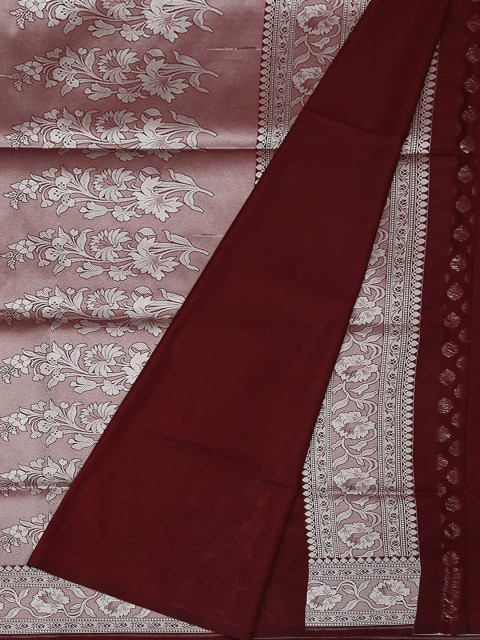 

Pothys Maroon & Silver-Toned Art Silk Woven Design Saree