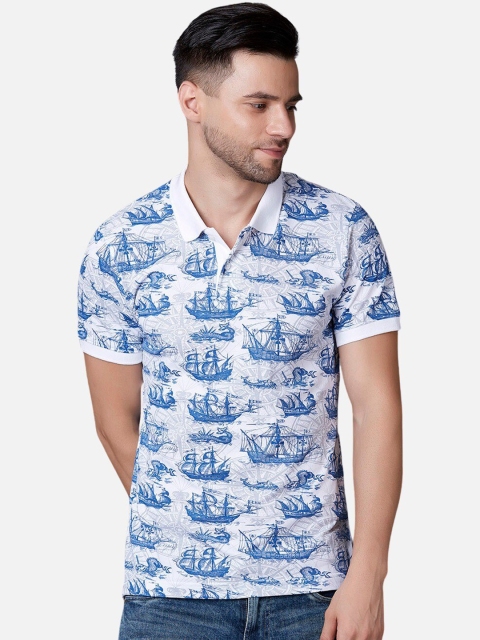 

MARCA Disati Men White Printed Polo Collar T-shirt