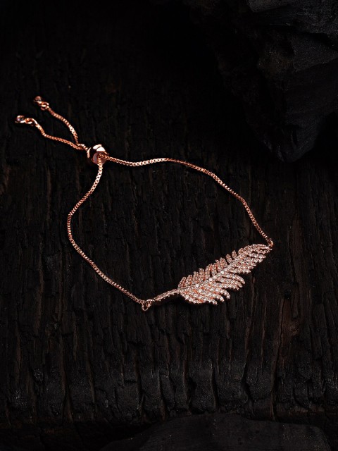 

DIVA WALK EXCLUSIVE Gold-Toned Rose Gold-Plated Handcrafted CZ Studded Link Bracelet