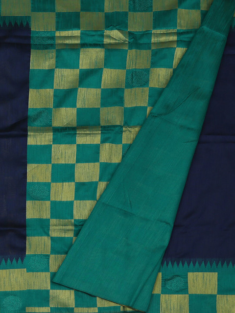 

Pothys Teal Green & Navy Blue Art Silk Checked Saree