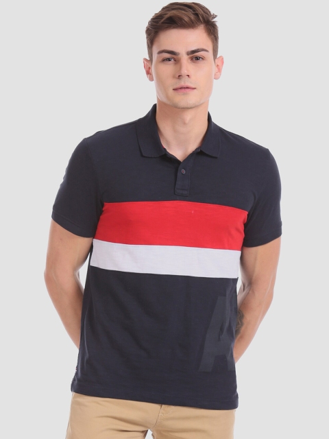 

Aeropostale Men Navy Blue Colourblocked Polo Collar T-shirt