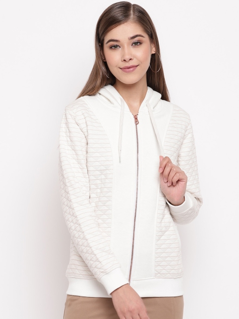 

Miss Grace Women White Self Design Hooded Sweatshirt
