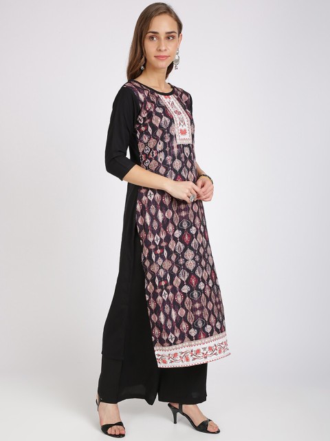 

Silk Bazar Women Black & Off-White Printed Straight Kurta