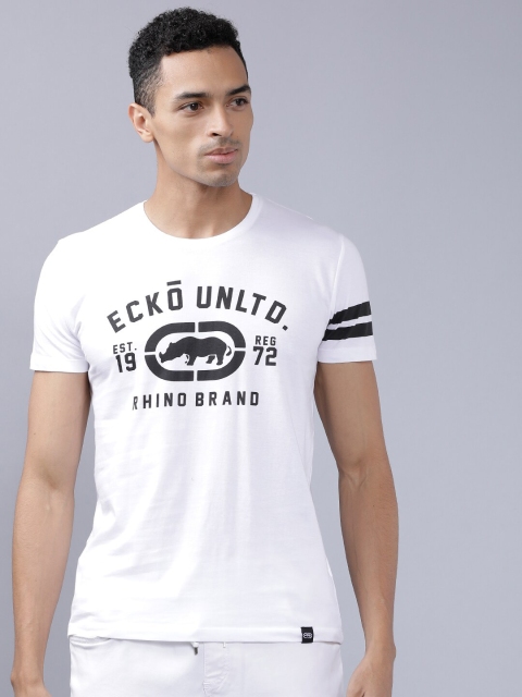 

Ecko Unltd Men White Slim Fit Printed Round Neck T-shirt
