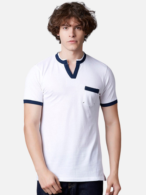 

MARCA Disati Men White Solid Mandarin Collar T-shirt