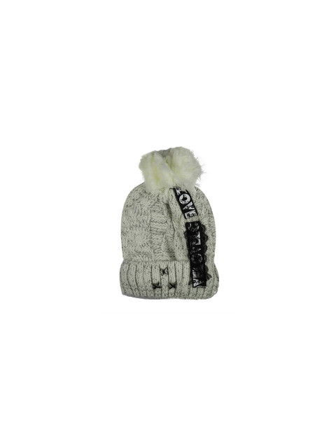 

iSWEVEN Unisex Off-White & Black Self Design Beanie