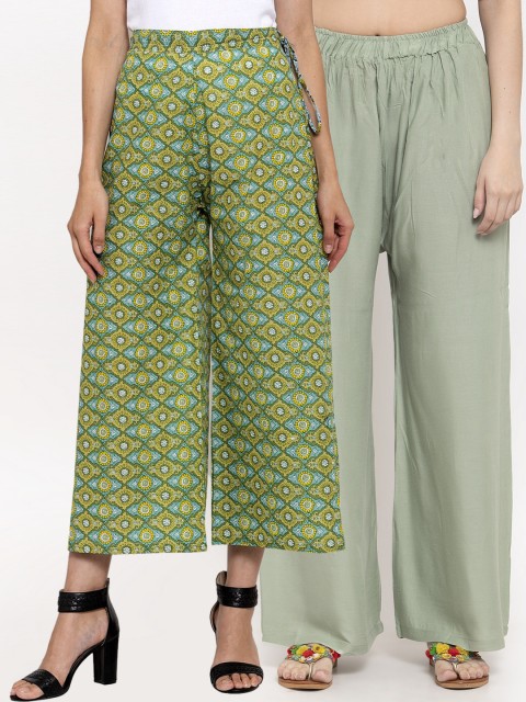 

TAG 7 Women Pack Of 2 Green Printed Flared Palazzos