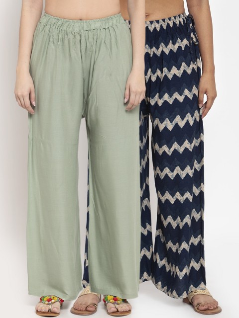 

TAG 7 Women Pack of 2 Flared Palazzos, Green