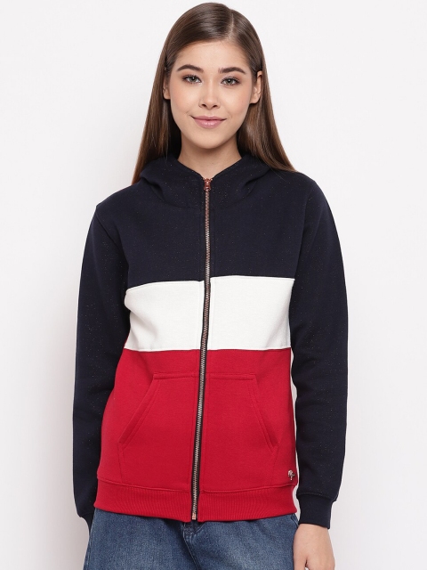 

Miss Grace Women Navy Blue & White Colourblocked Hooded Sweatshirt
