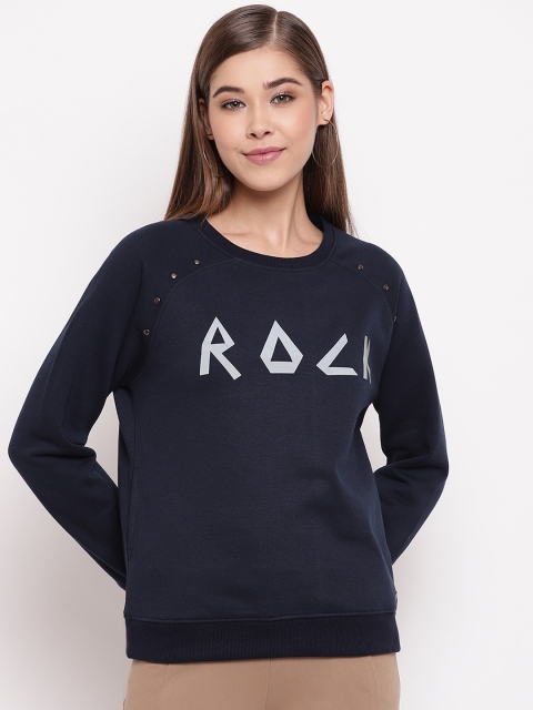 Miss Grace Women Navy Blue Printed Sweatshirt