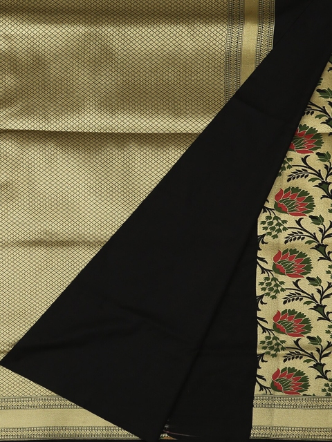 

Pothys Black & Gold-Toned Pure Silk Woven Design Saree