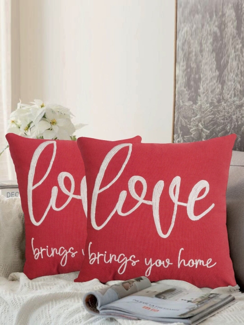 

LUXENMEAD Red & Off-White Set of 2 Embroidered Cotton Cushion Cover