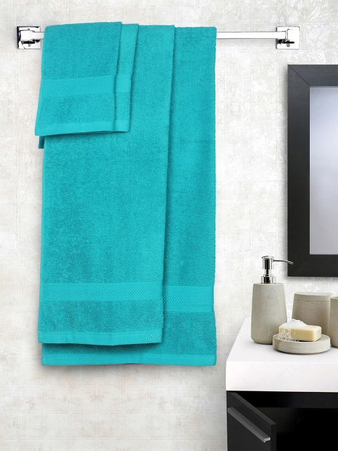 

Raymond Home Unisex Set Of 4 Teal Blue Solid 450 GSM Towel Set