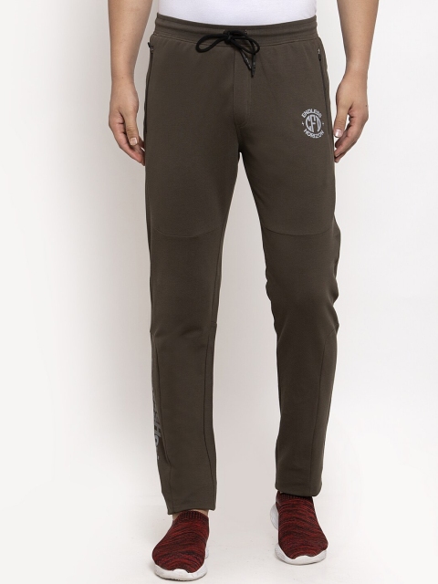 CONFIDENCE Men Olive-Green Solid Slim-Fit Track Pants