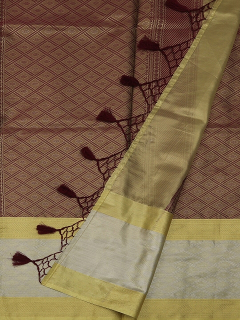 

Pothys Maroon & Gold-Toned Tissue Woven Design Saree