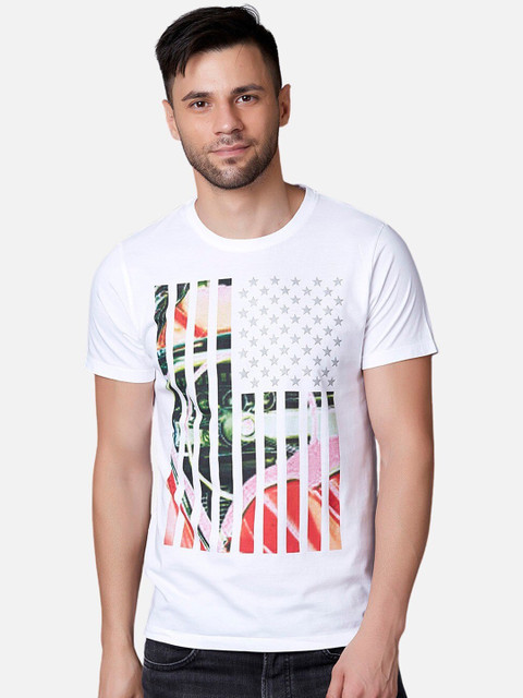 

MARCA Disati Men White Printed Round Neck T-shirt