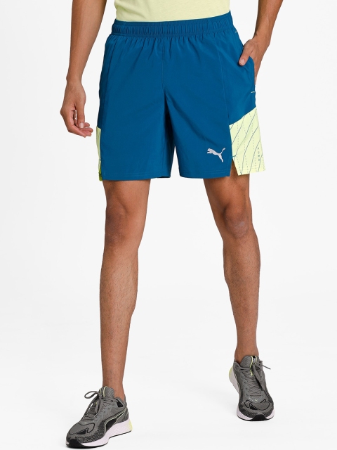

Puma Men Blue & Green Colourblocked Regular Fit Sports Shorts