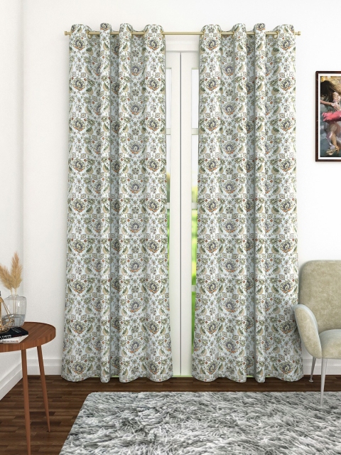 

Soumya White & Green Single Room Darkening Long Door Curtain