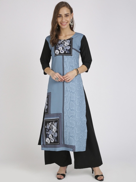 

Silk Bazar Women Blue & Green Embroidered Straight Kurta