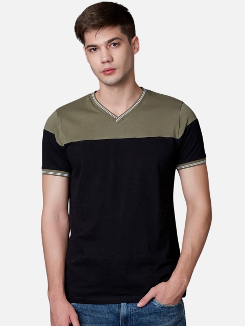 

MARCA Disati Men Black & Green Colourblocked V-Neck T-shirt