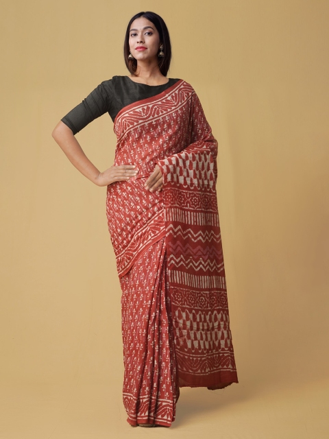 

Unnati Silks Red Pure Cotton Printed Handloom Kota Saree