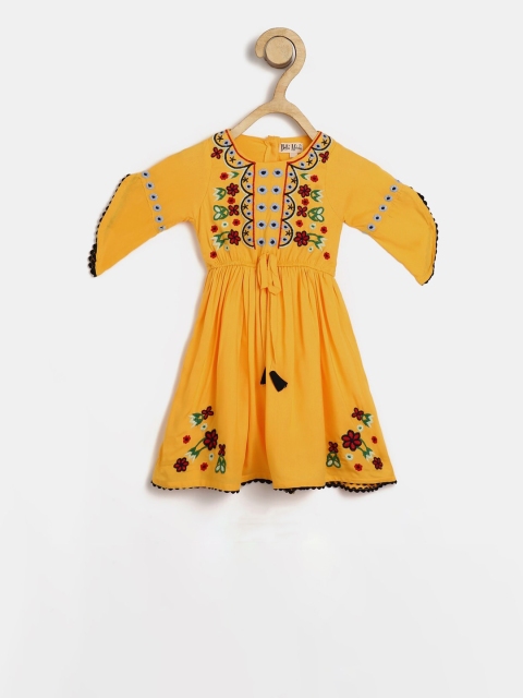 

Bella Moda Girls Yellow Embroidered Fit and Flare Dress