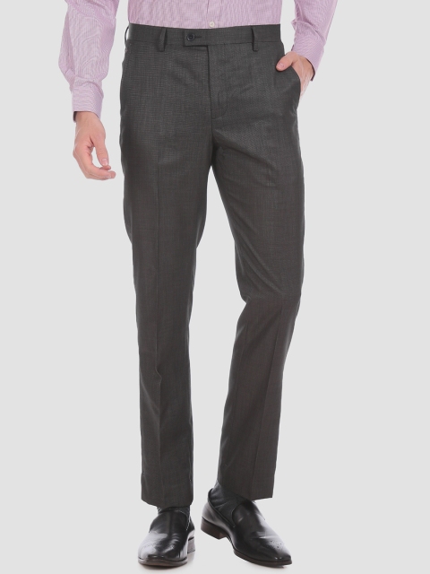

Arrow Men Grey Regular Fit Self Design Formal Trousers