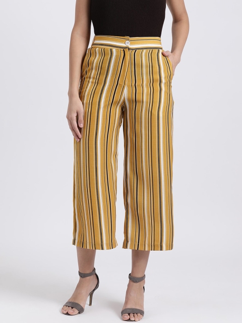 

Zink London Women Mustard Yellow & White Regular Fit Striped Culottes