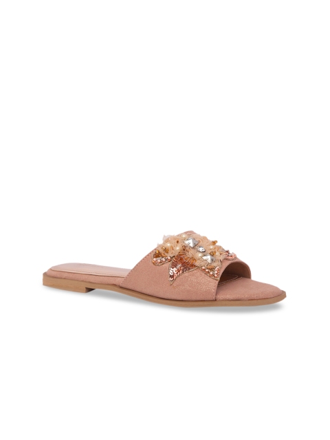 

Inc 5 Women Pink Embellished Velvet Open Toe Flats